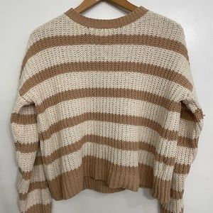 Tan and White Striped Sweater